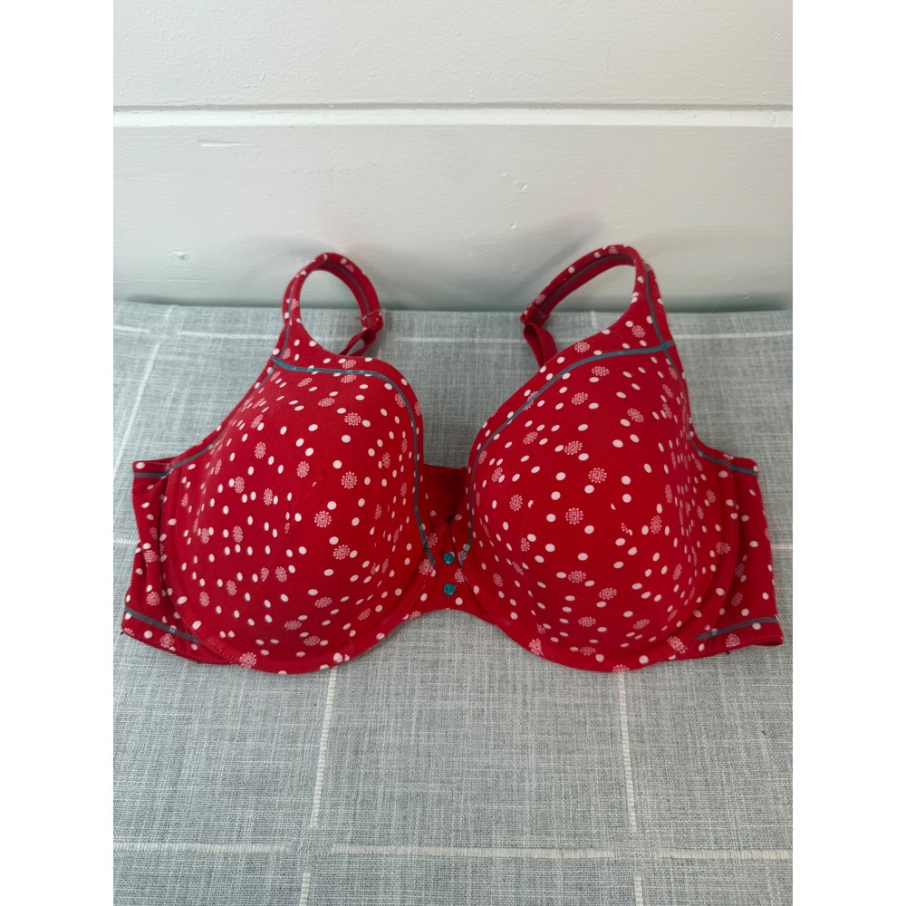 Cacique Lane Bryant T Shirt Bra 44DD Red White Green‎ Polka Dot